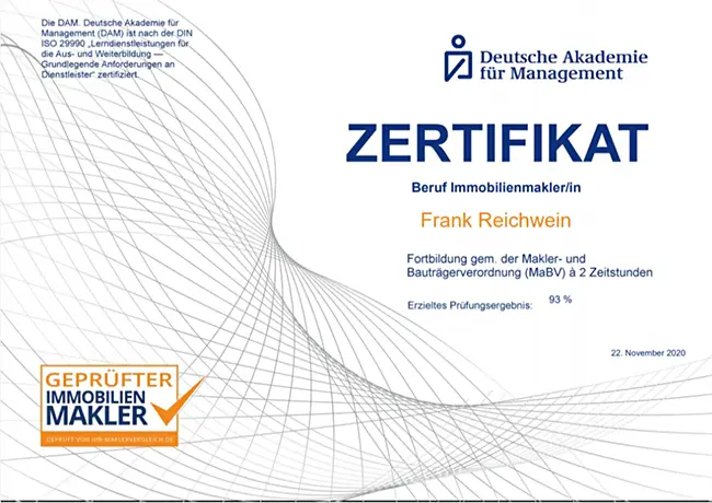 Zertifikat - Beruf Immobilienmakler/in