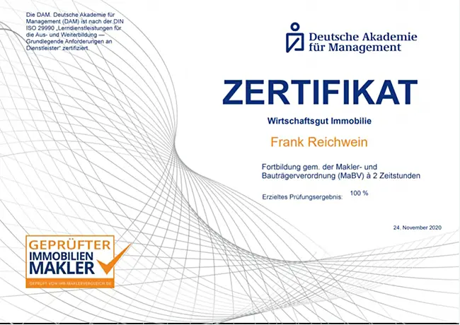 Zertifikat - Wirtschaftsgut Immobilie