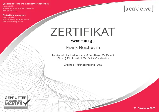 Zertifikat - Wertermittlung Teil 1