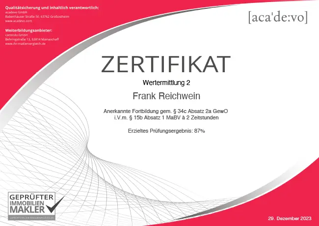 Zertifikat - Wertermittlung Teil 2